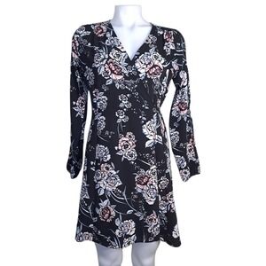 Sophia & Zeke Women's Wrap Dress‎ Long Sleeves Black/Multicolor Floral Size M